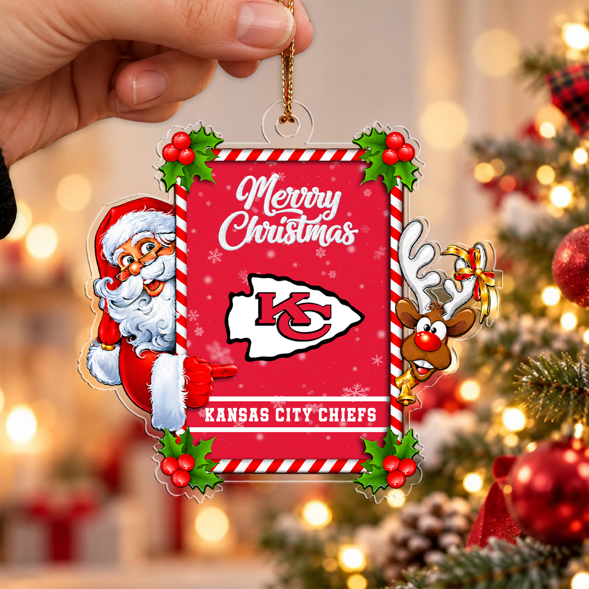 FINAL SALE - NEW CUSTOMIZED NFL01 KCC KANSAS CITY CHIEFS CHRISTMAS ACRYLIC ORNAMENT