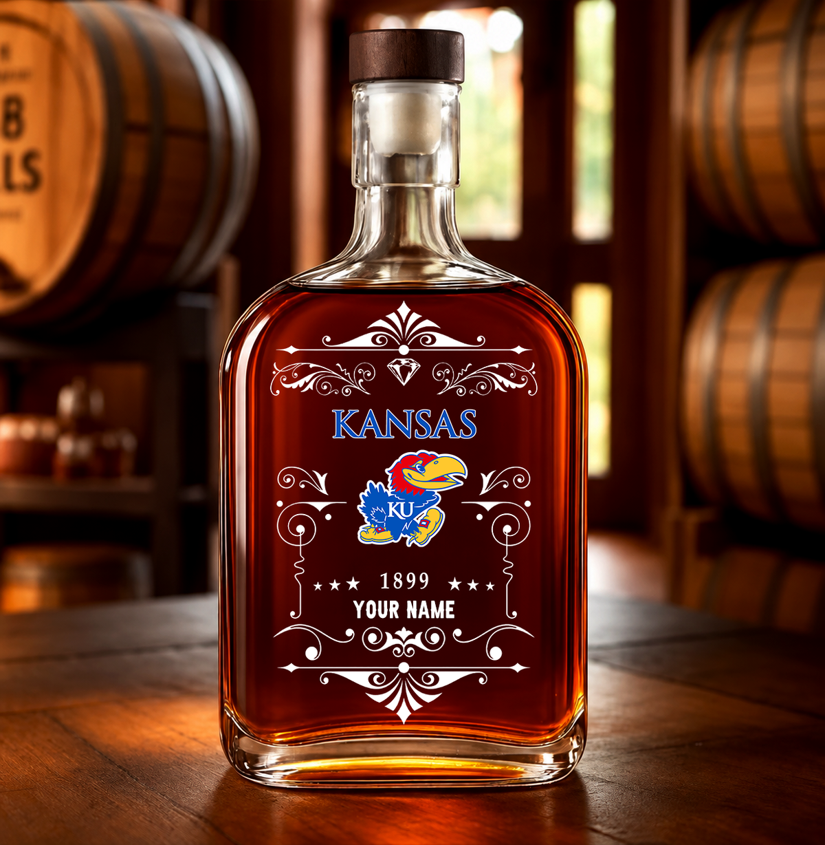 EXCLUSIVE EDITION - NEW CUSTOMIZED NCAA MAM01 KSJ KANSAS JAYHAWKS LUXURY WHISKEY BOTTLE 450ML