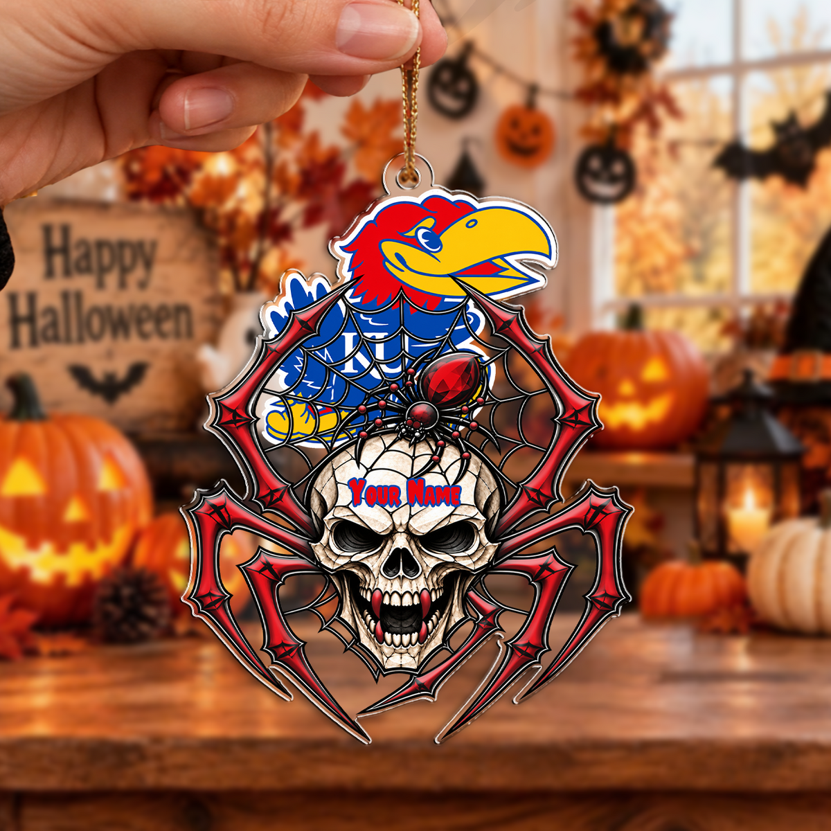 FINAL SALE - NEW CUSTOMIZED NCAA MAM01 KSJ KANSAS JAYHAWKS HALLOWEEN ACRYLIC ORNAMENT