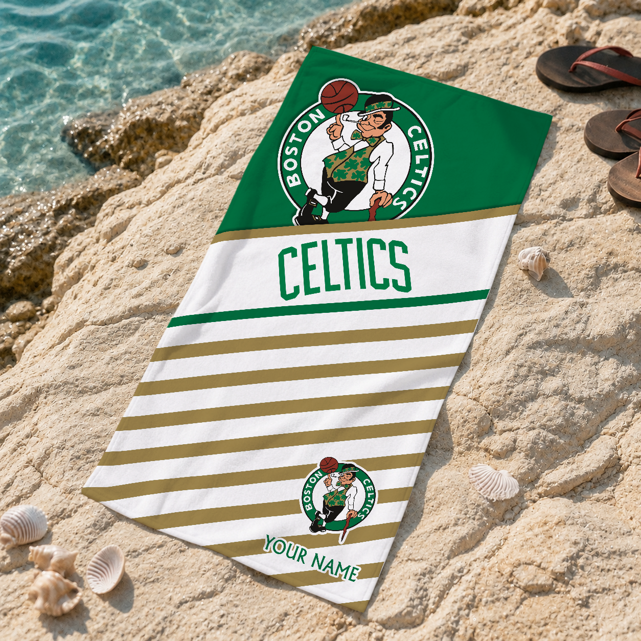 FINAL SALE - NEW CUSTOMIZED NBA03 BCE BOSTON CELTICS BEACH TOWEL FOR FAN