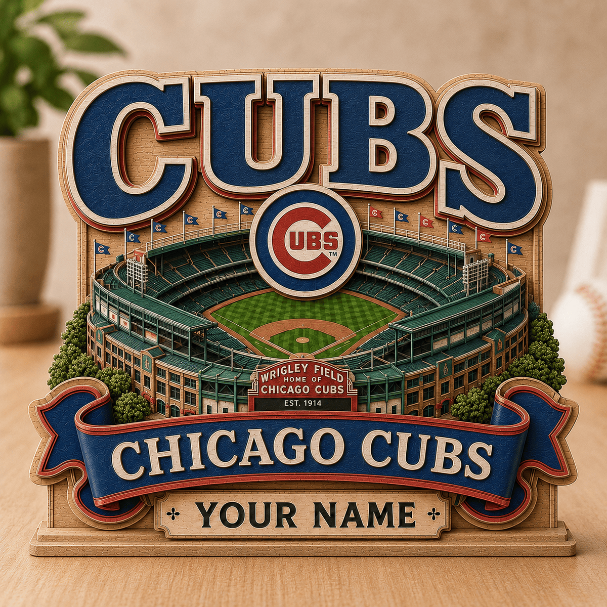 FINAL SALE - NEW CUSTOMIZED MLB04 CCS CHICAGO CUBS 3-LAYER WOODEN BLOCK