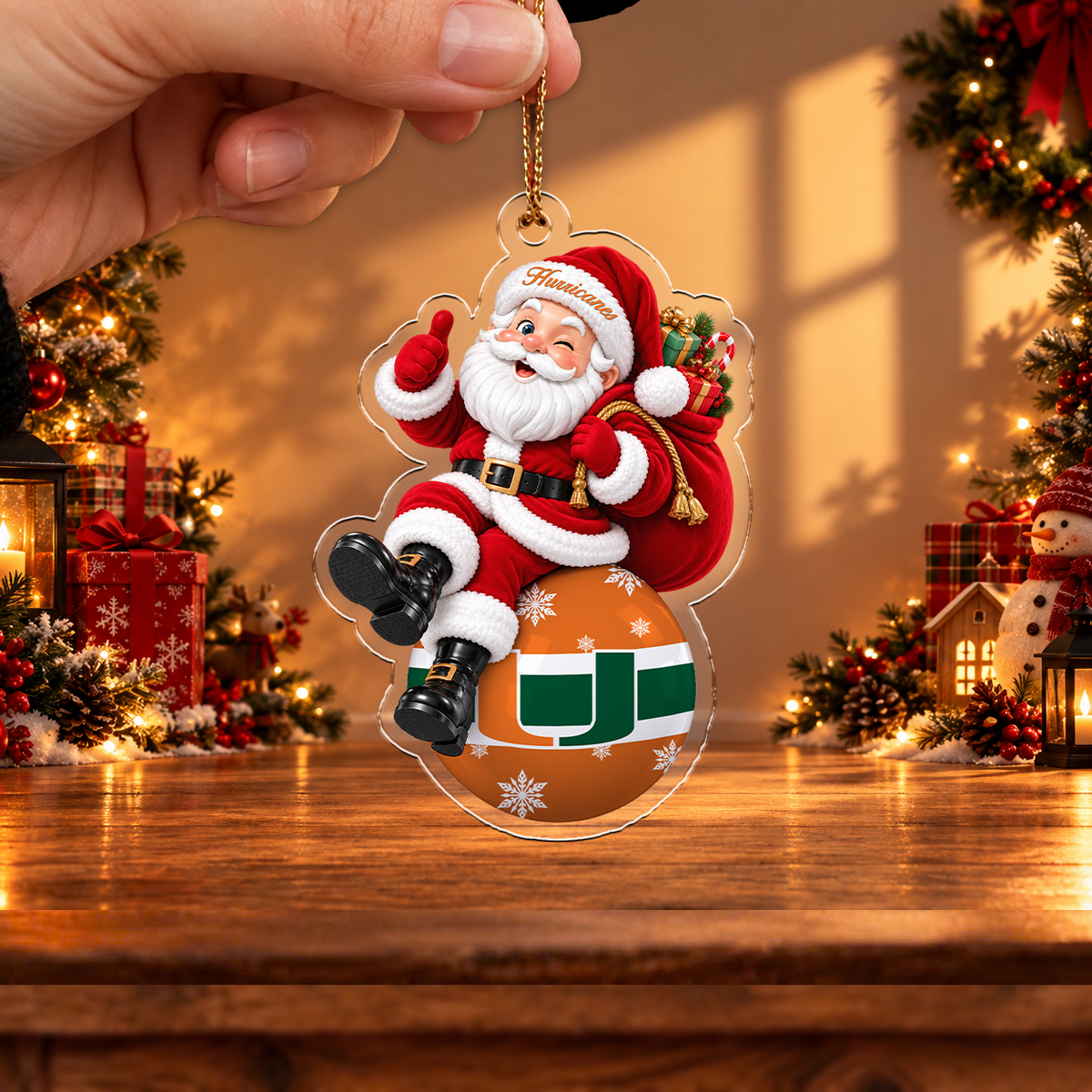 SPECIAL EDITION - NEW CUSTOMIZED NCAA CWS04 MIH MIAMI HURRICANES CHRISTMAS ACRYLIC ORNAMENT
