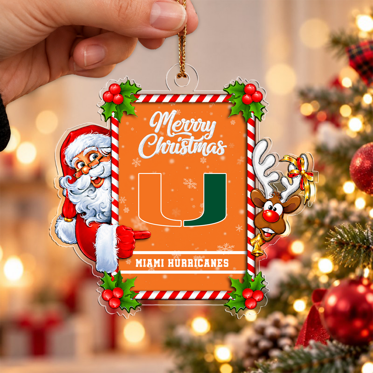 VIRAL EDITION - NEW CUSTOMIZED NCAA CWS04 MIH MIAMI HURRICANES CHRISTMAS ACRYLIC ORNAMENT
