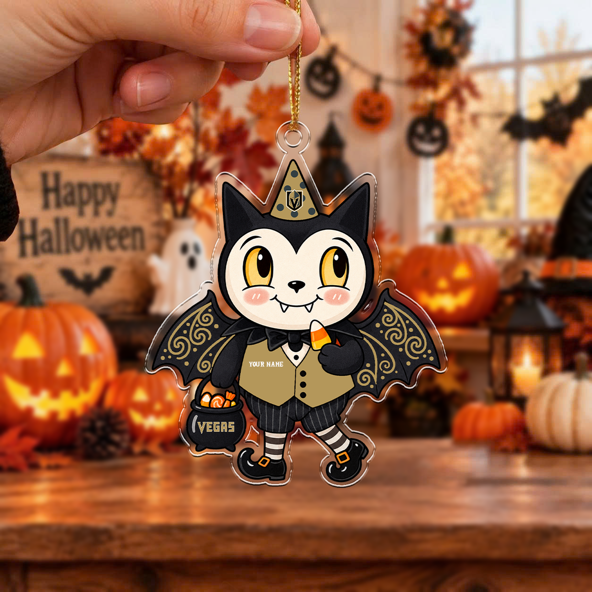 ELITE EDITION - NEW CUSTOMIZED NHL04 VGK VEGAS GOLDEN KNIGHTS HALLOWEEN ACRYLIC ORNAMENT