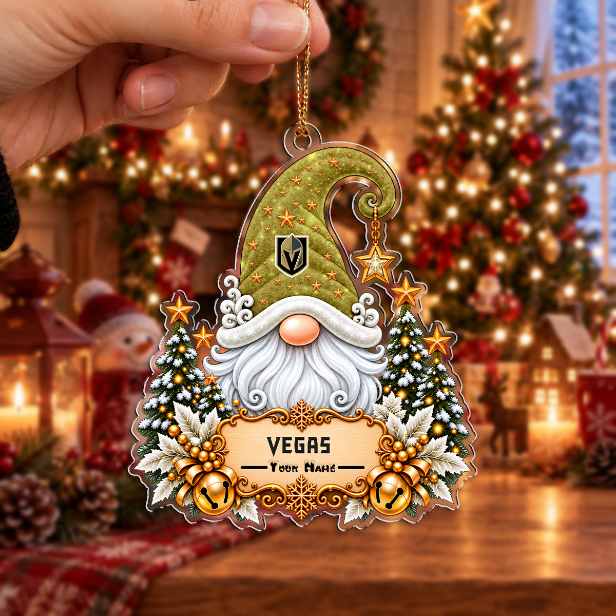 LIMITED EDITION - NEW CUSTOMIZED NHL04 VGK VEGAS GOLDEN KNIGHTS CHRISTMAS ACRYLIC ORNAMENT