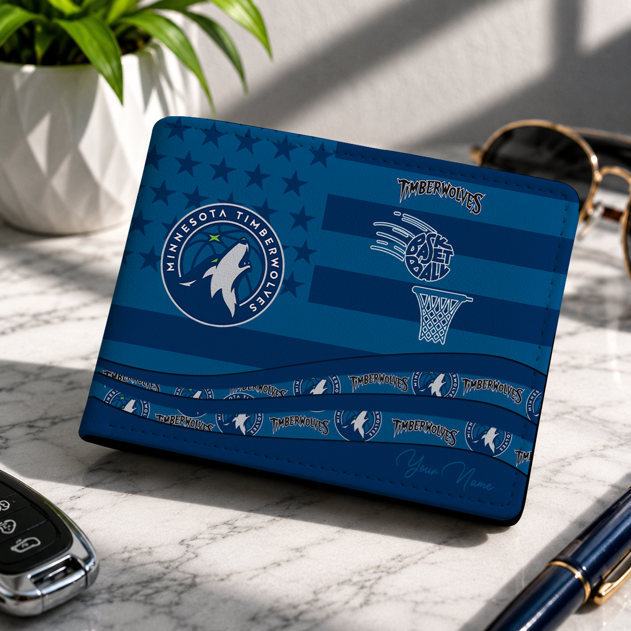 FINAL SALE - NEW CUSTOMIZED NBA05 MTW MINNESOTA TIMBERWOLVES LEATHER WALLET
