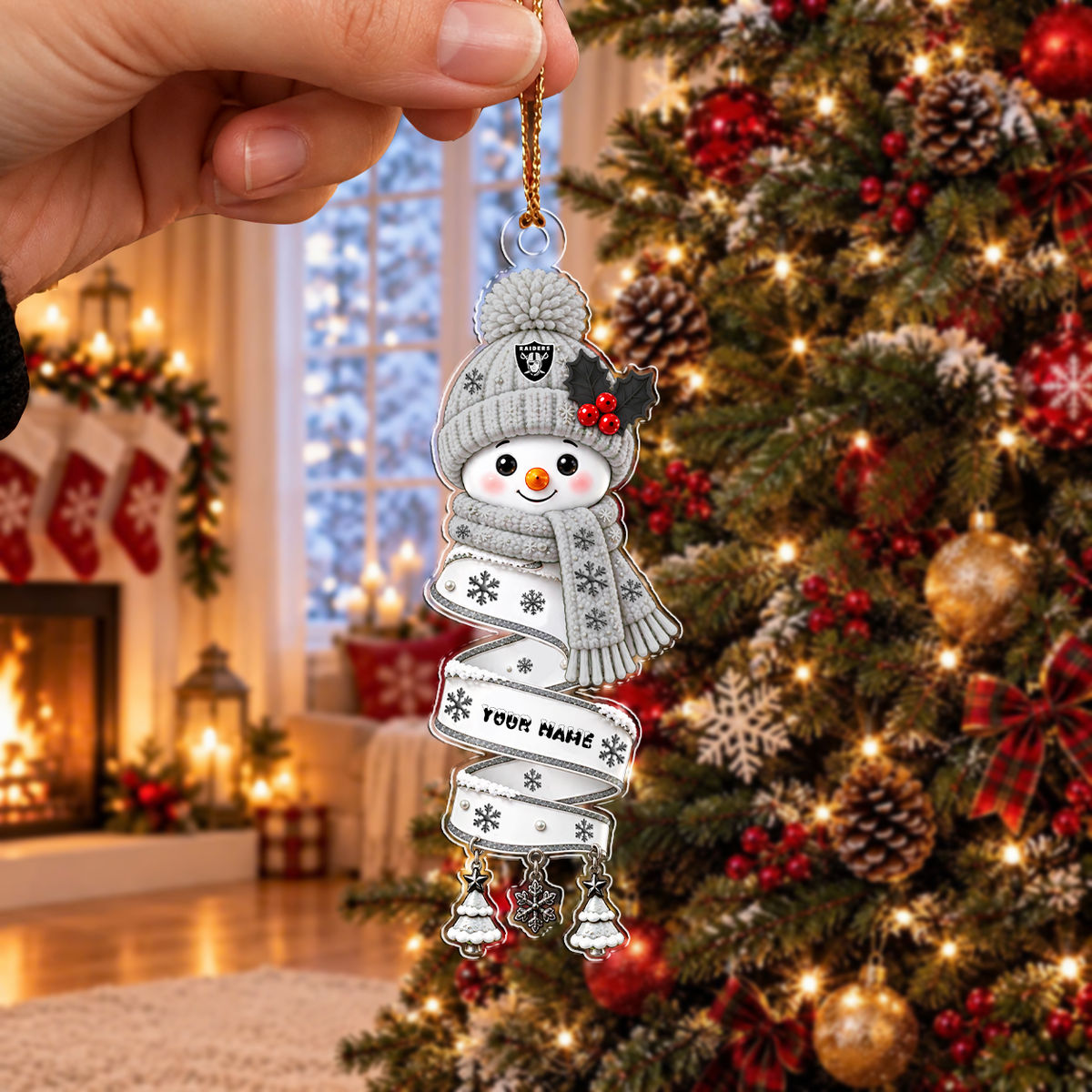 FINAL SALE - NEW CUSTOMIZED NFL07 LVR LAS VEGAS RAIDERS CHRISTMAS ACRYLIC ORNAMENT