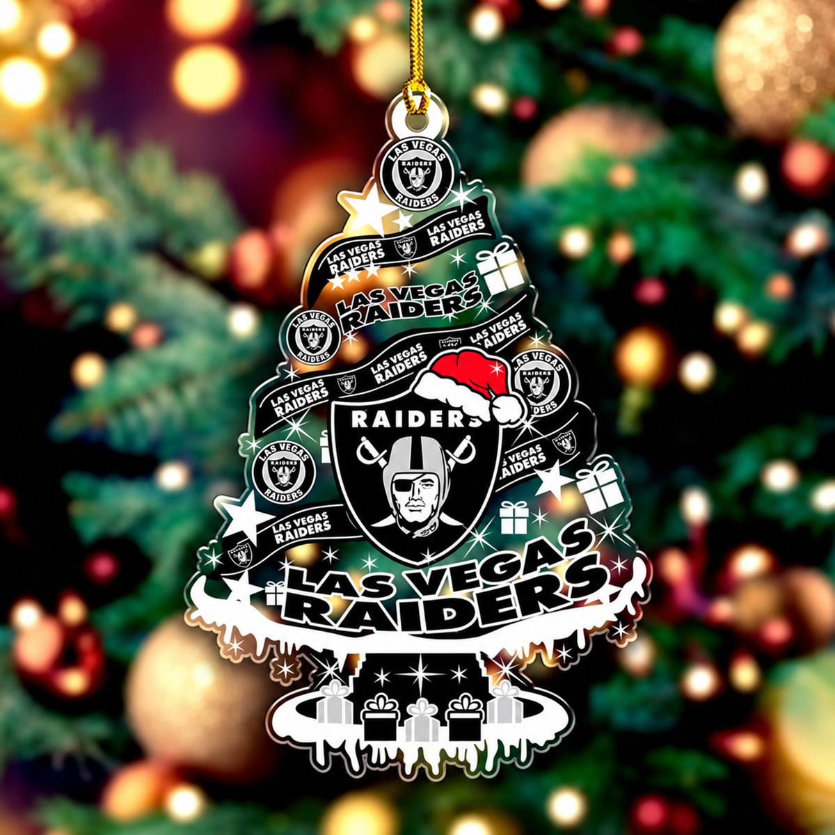 SPECIAL EDITION - NEW CUSTOMIZED NFL07 LVR LAS VEGAS RAIDERS CHRISTMAS ACRYLIC ORNAMENT