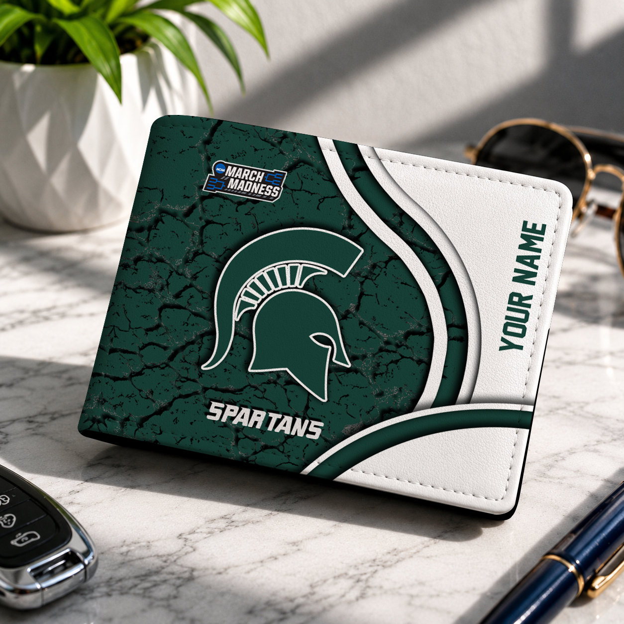 FINAL CLEARANCE - NEW CUSTOMIZED NCAA MAM07 MSS MICHIGAN STATE SPARTANS LEATHER WALLET