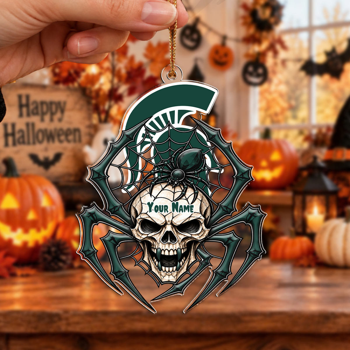 FINAL SALE - NEW CUSTOMIZED NCAA MAM07 MSS MICHIGAN STATE SPARTANS HALLOWEEN ACRYLIC ORNAMENT