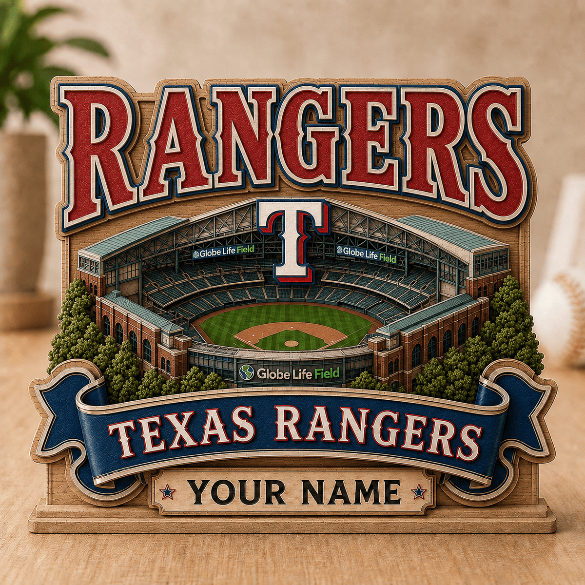 FINAL SALE - NEW CUSTOMIZED MLB08 TRS TEXAS RANGERS 3-LAYER WOODEN BLOCK