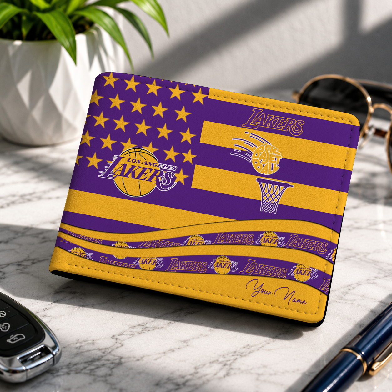 FINAL SALE - NEW CUSTOMIZED NBA09 LLA LOS ANGELES LAKERS LEATHER WALLET