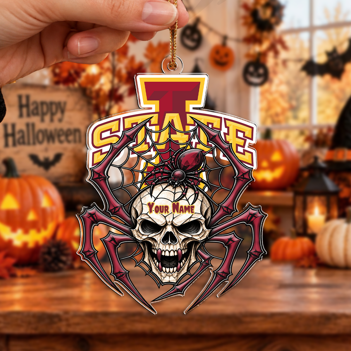 FINAL SALE - NEW CUSTOMIZED NCAA MAM10 ISC IOWA STATE CYCLONES HALLOWEEN ACRYLIC ORNAMENT