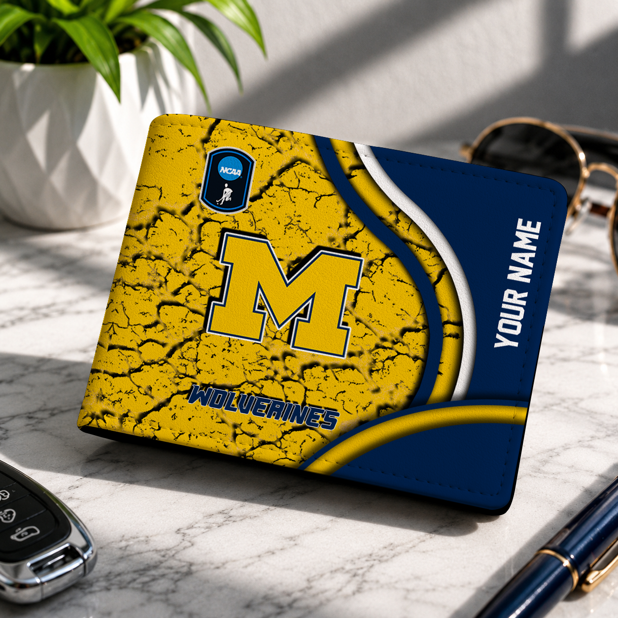 VIRAL EDITION - NEW CUSTOMIZED NCAA CFH10 MIW MICHIGAN WOLVERINES LEATHER WALLET