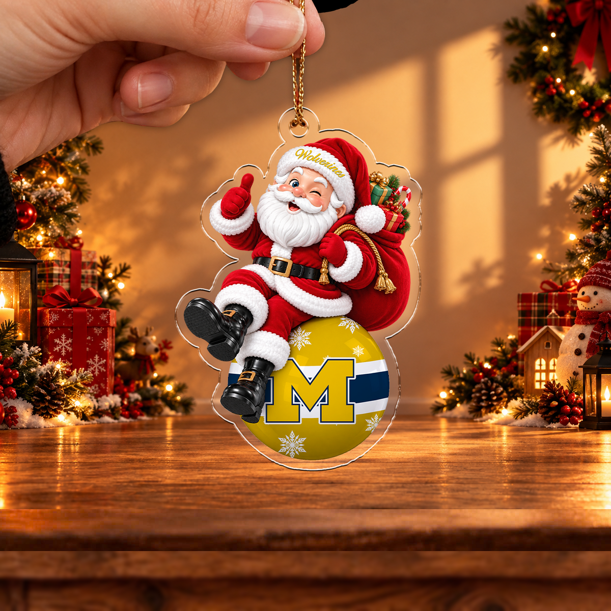 FLASH SALE - NEW CUSTOMIZED NCAA CFH10 MIW MICHIGAN WOLVERINES CHRISTMAS ACRYLIC ORNAMENT