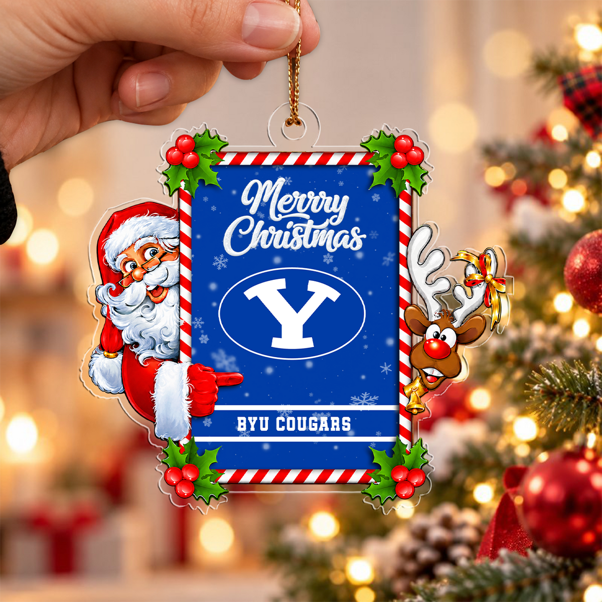 EXCLUSIVE EDITION - NEW CUSTOMIZED NCAA FBS11 BYU COUGARS CHRISTMAS ACRYLIC ORNAMENT