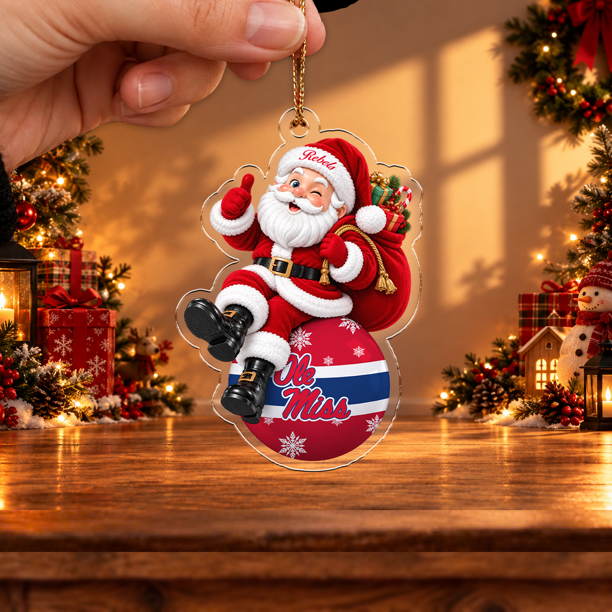 SPECIAL EDITION - NEW CUSTOMIZED NCAA CWS13 OMR OLE MISS REBELS CHRISTMAS ACRYLIC ORNAMENT