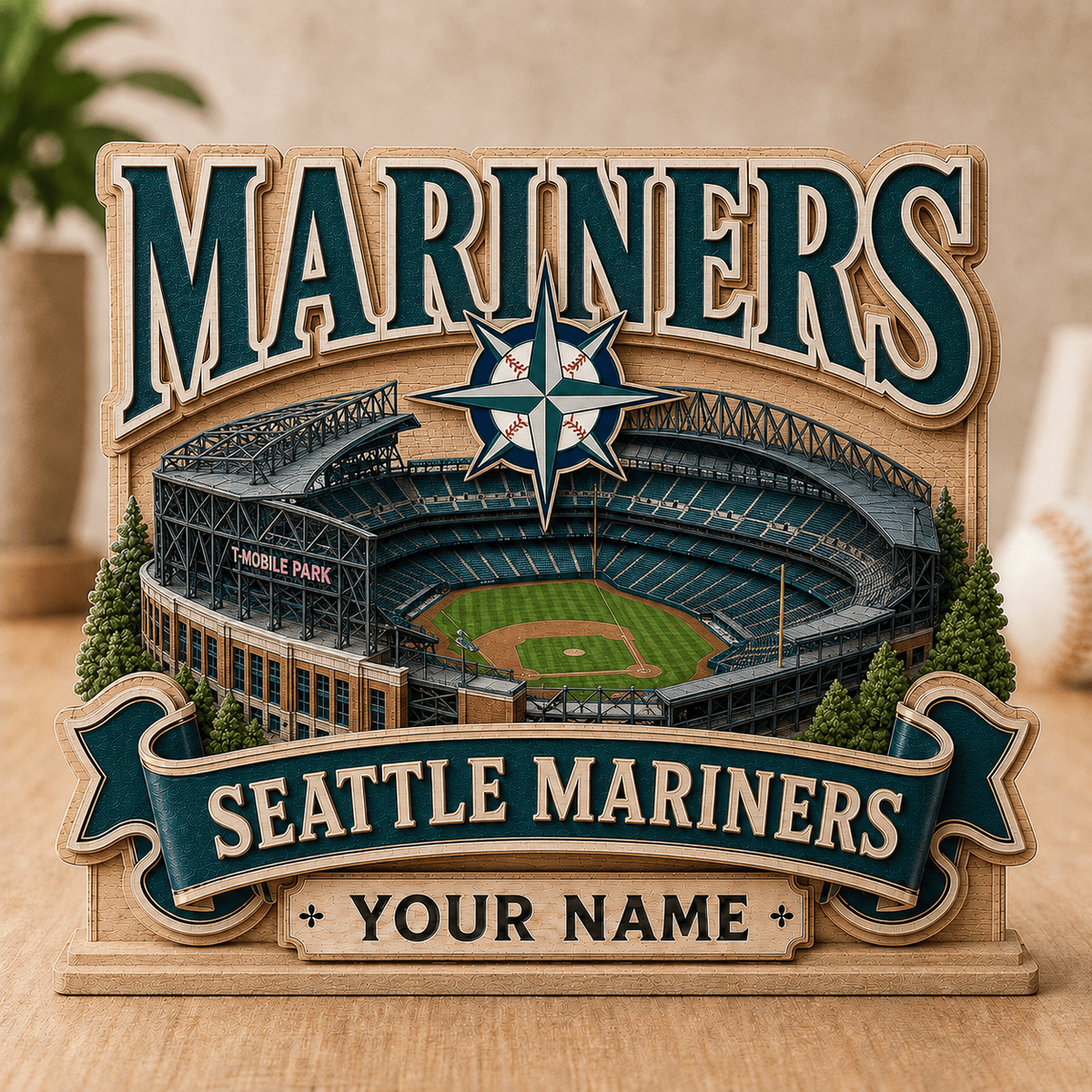 FINAL SALE - NEW CUSTOMIZED MLB14 SMS SEATTLE MARINERS 3-LAYER WOODEN BLOCK