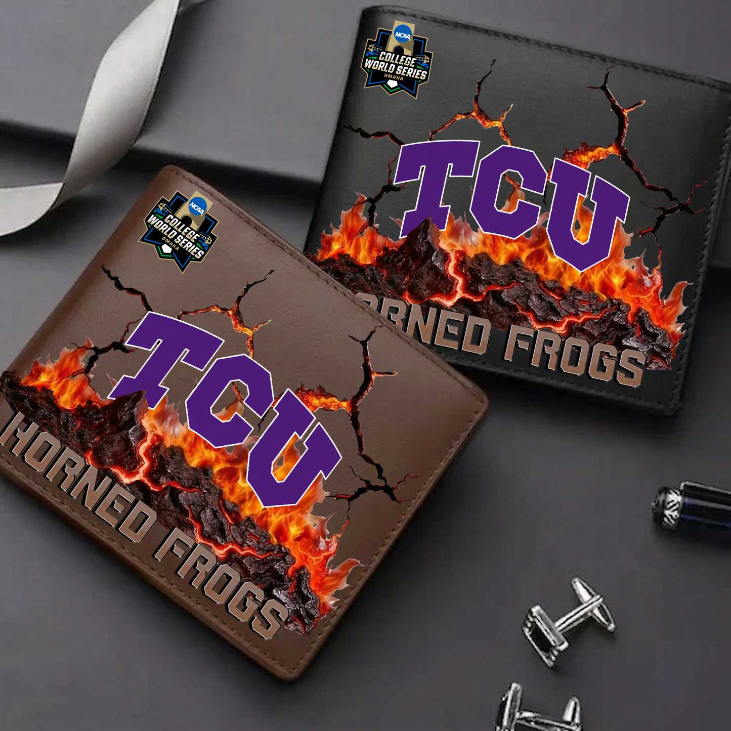 LIMITED EDITION - NEW CUSTOMIZED CWS NCAA14 THF TC HORNED FROGS LEATHER WALLET
