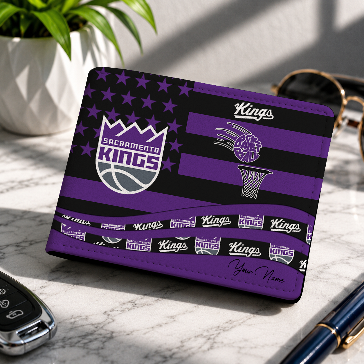 FINAL SALE - NEW CUSTOMIZED NBA16 SKI SACRAMENTO KINGS LEATHER WALLET