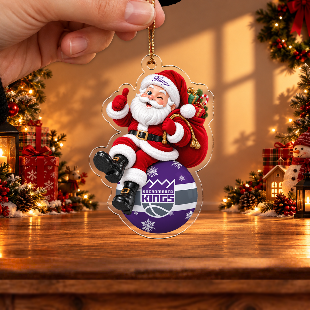 VIRAL EDITION - NEW CUSTOMIZED NBA16 SKI SACRAMENTO KINGS CHRISTMAS ACRYLIC ORNAMENT