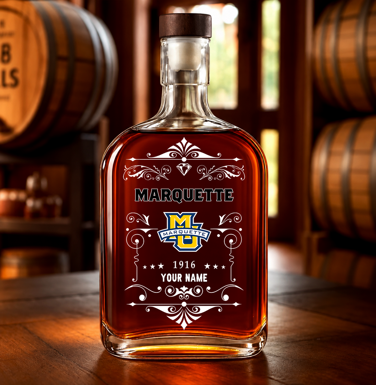 EXCLUSIVE EDITION - NEW CUSTOMIZED NCAA MAM17 MGE MARQUETTE GOLDEN EAGLES LUXURY WHISKEY BOTTLE 450ML