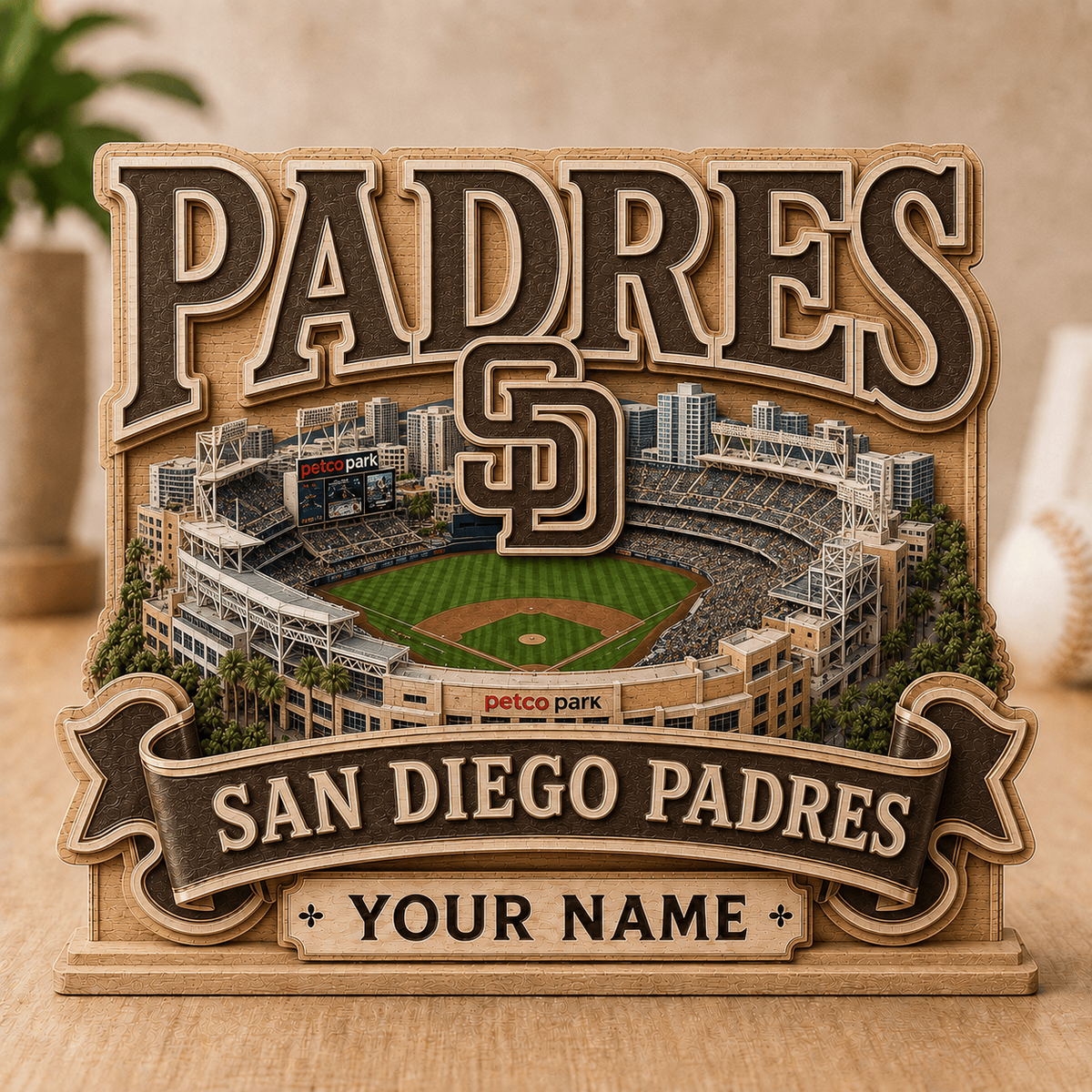 FINAL SALE - NEW CUSTOMIZED MLB18 SDP SAN DIEGO PADRES 3-LAYER WOODEN BLOCK