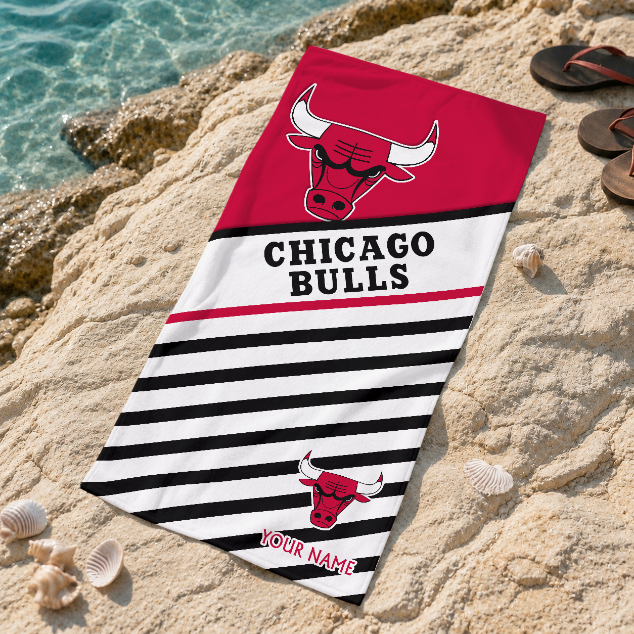 FINAL SALE - NEW CUSTOMIZED NBA19 CBU CHICAGO BULLS BEACH TOWEL FOR FAN