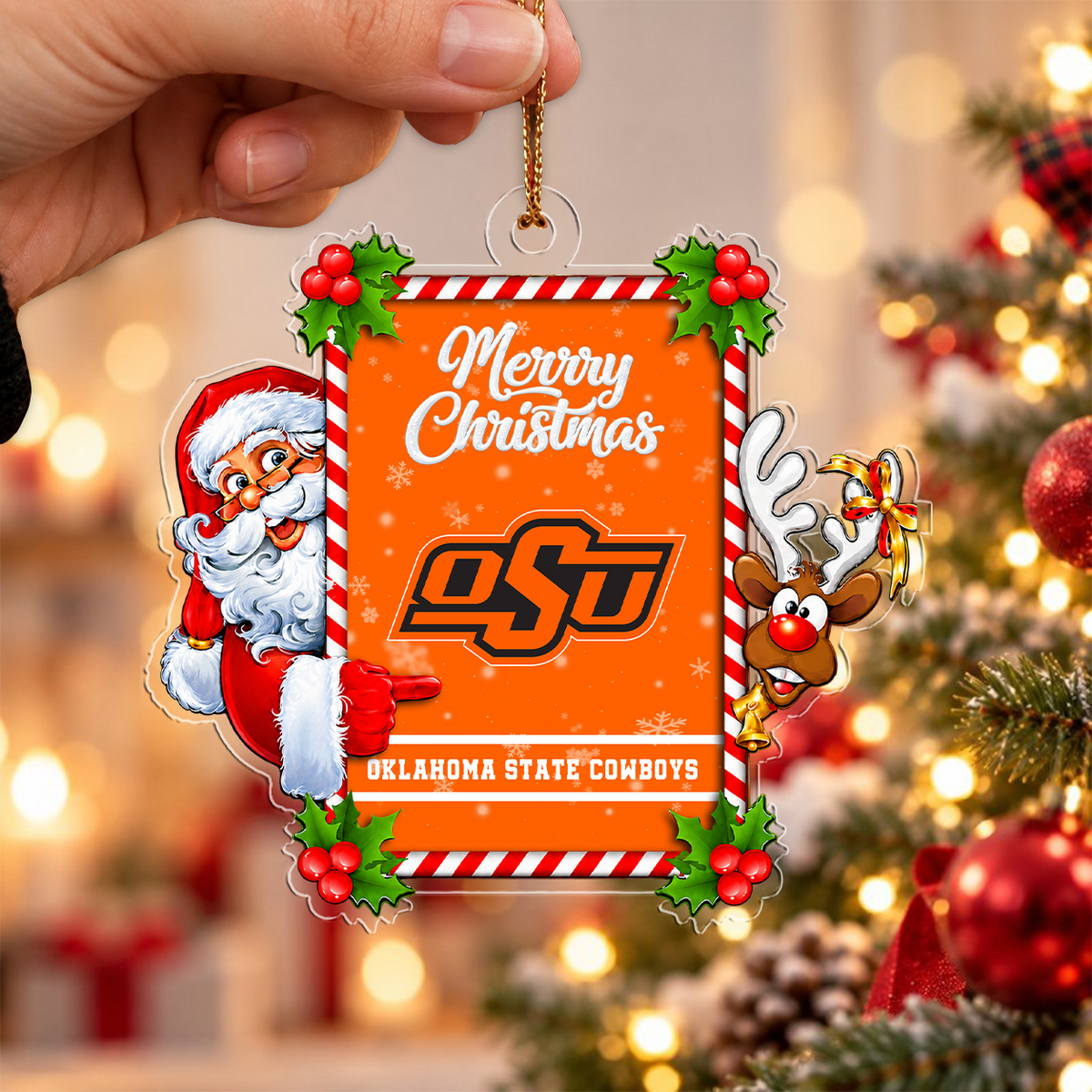VIRAL EDITION - NEW CUSTOMIZED NCAA CWS19 OSC OKLAHOMA STATE COWBOYS CHRISTMAS ACRYLIC ORNAMENT