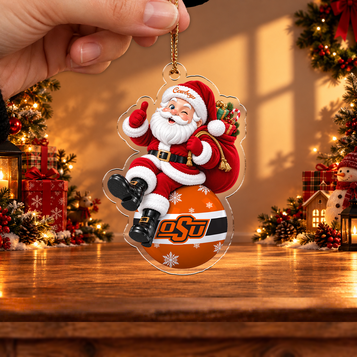 SPECIAL EDITION - NEW CUSTOMIZED NCAA CWS19 OSC OKLAHOMA STATE COWBOYS CHRISTMAS ACRYLIC ORNAMENT
