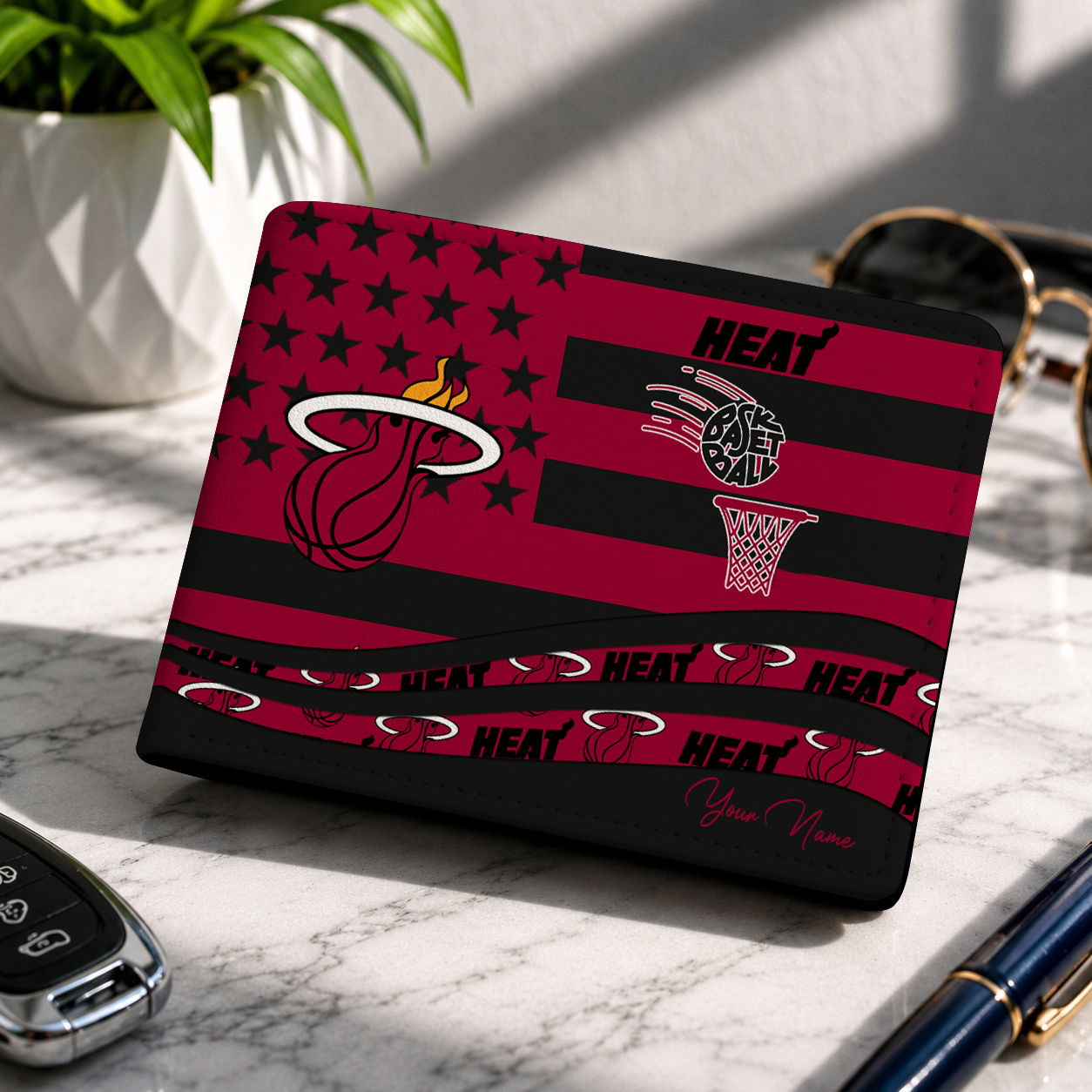 FINAL SALE - NEW CUSTOMIZED NBA20 MHE MIAMI HEAT LEATHER WALLET