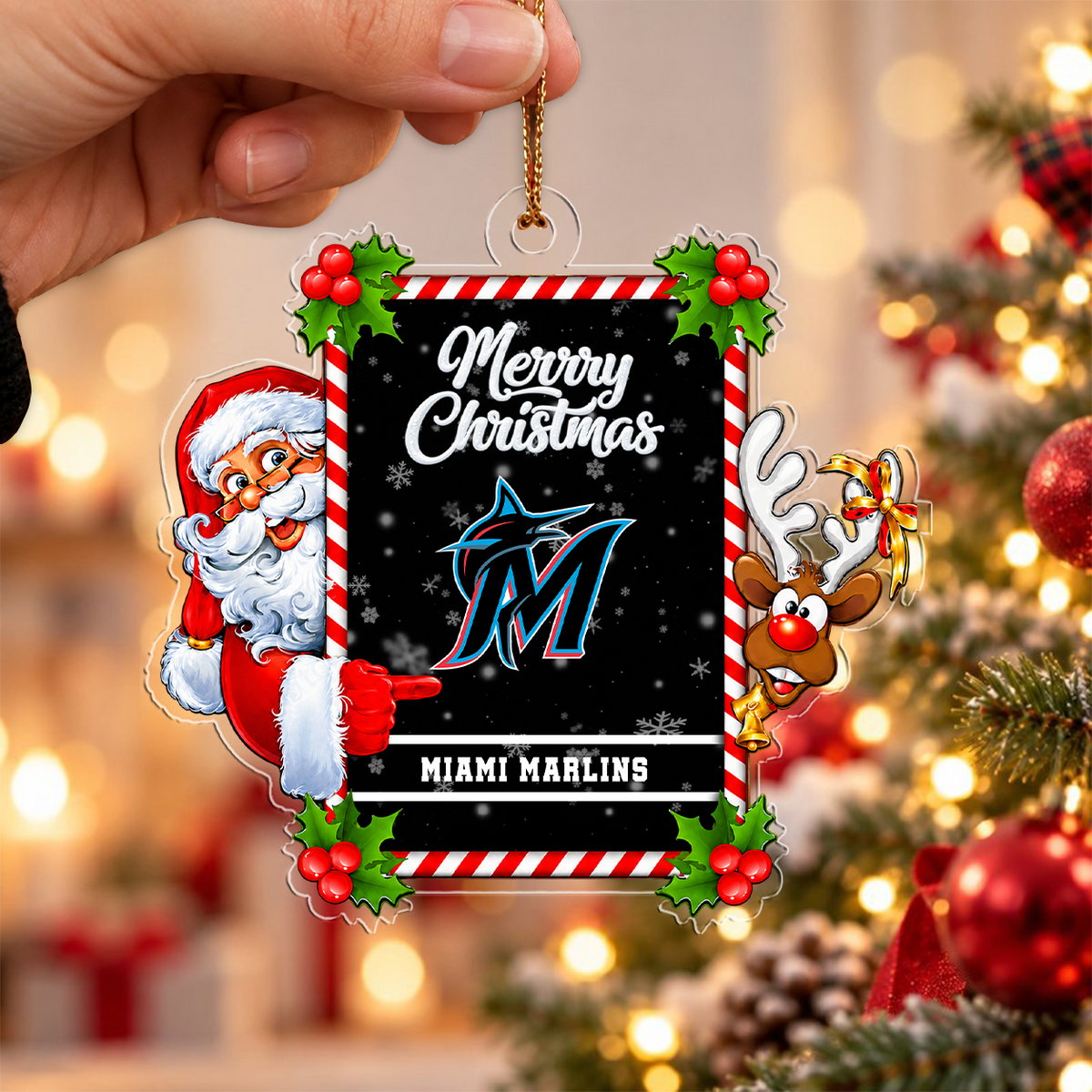 VIRAL EDITION - NEW CUSTOMIZED MLB20 MMS MIAMI MARLINS CHRISTMAS ACRYLIC ORNAMENT