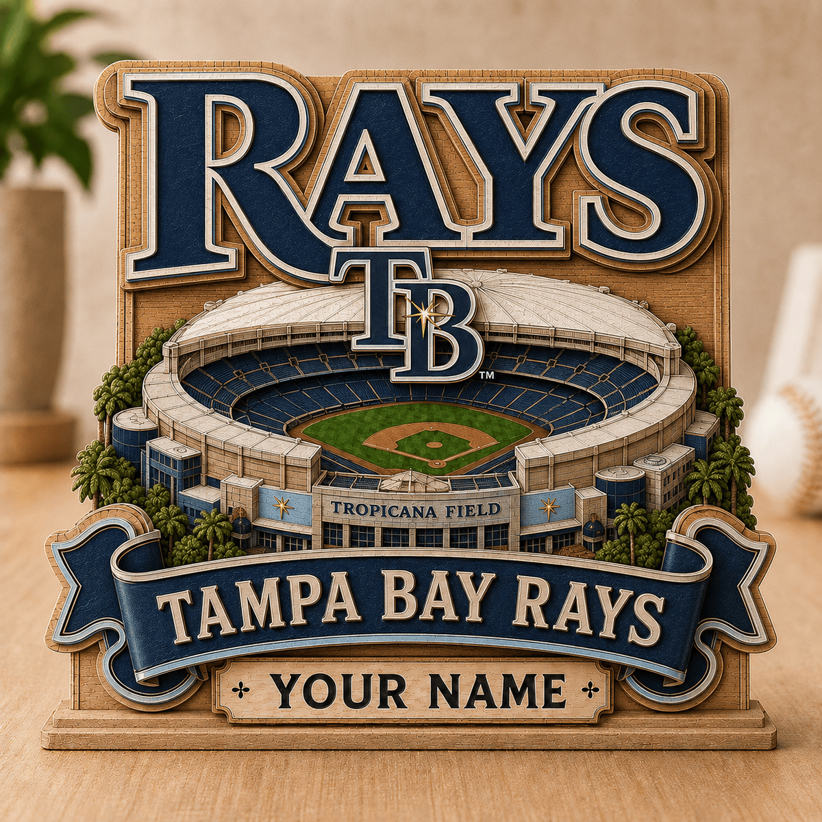 FINAL SALE - NEW CUSTOMIZED MLB21 TBR TAMPA BAY RAYS 3-LAYER WOODEN BLOCK