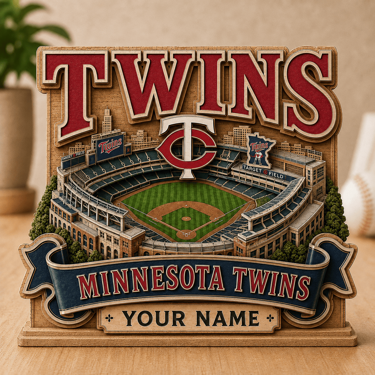 FINAL SALE - NEW CUSTOMIZED MLB22 MTS MINNESOTA TWINS 3-LAYER WOODEN BLOCK