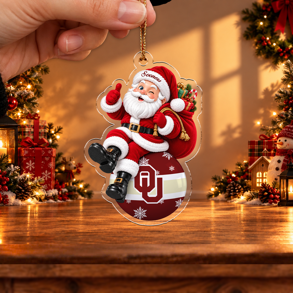 SPECIAL EDITION - NEW CUSTOMIZED NCAA CWS22 OUS OKLAHOMA SOONERS CHRISTMAS ACRYLIC ORNAMENT