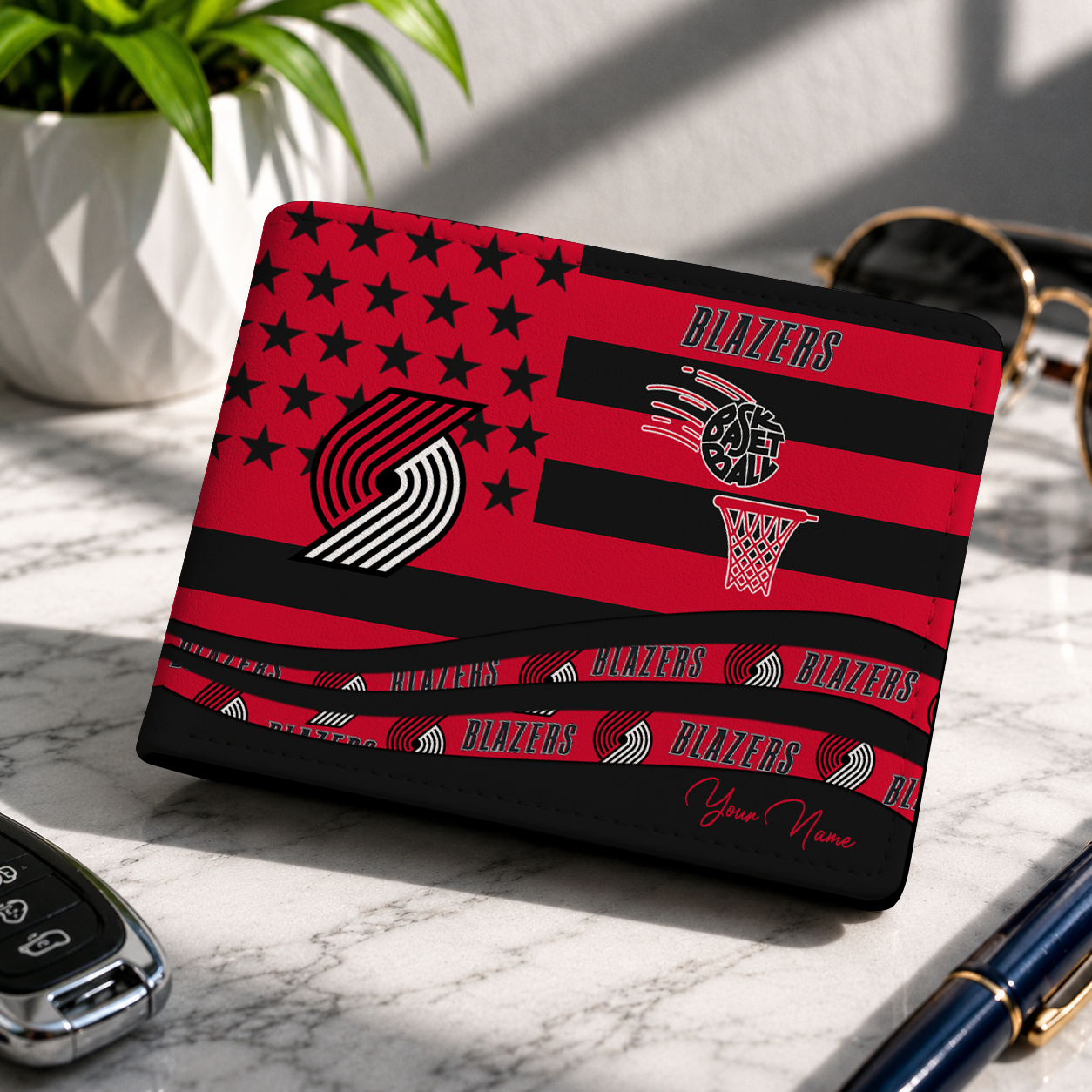 FINAL SALE - NEW CUSTOMIZED NBA22 PTB PORTLAND TRAIL BLAZERS LEATHER WALLET