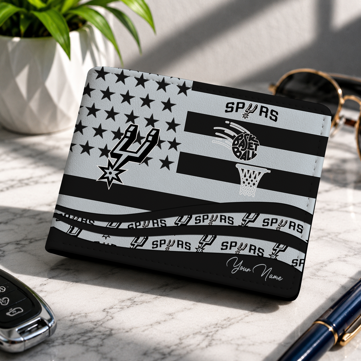 FINAL SALE - NEW CUSTOMIZED NBA23 SAS SAN ANTONIO SPURS LEATHER WALLET