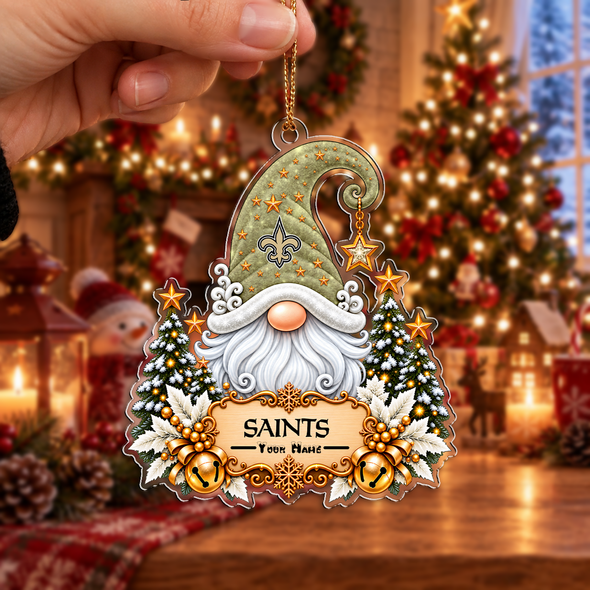 LIMITED EDITION - NEW CUSTOMIZED NFL24 NOS NEW ORLEANS SAINTS CHRISTMAS ACRYLIC ORNAMENT