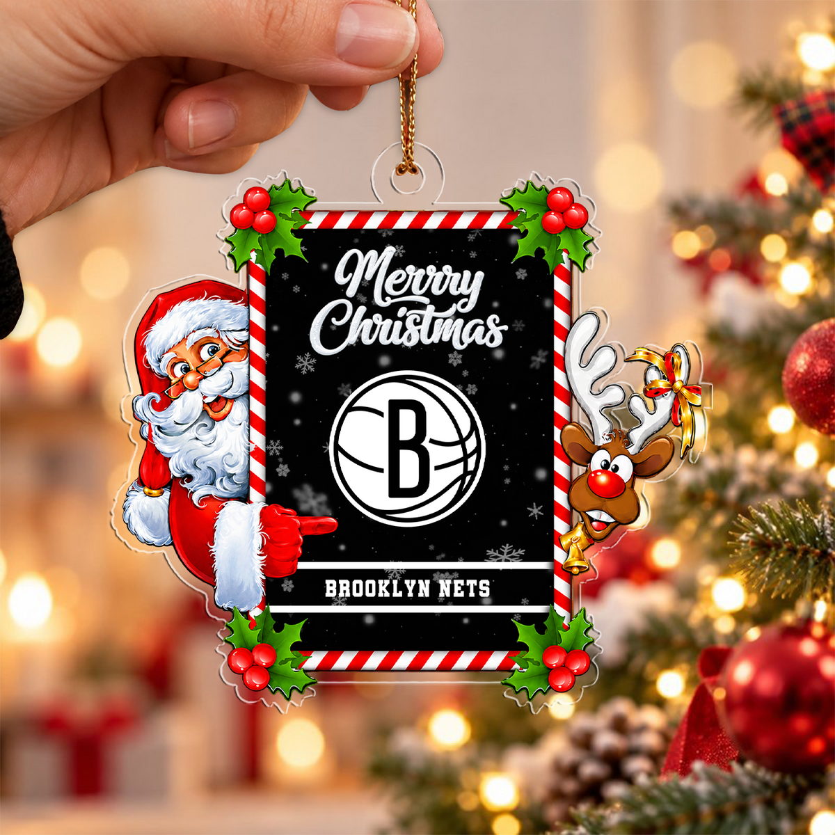 VIRAL EDITION - NEW CUSTOMIZED NBA25 BNE BROOKLYN NETS CHRISTMAS ACRYLIC ORNAMENT