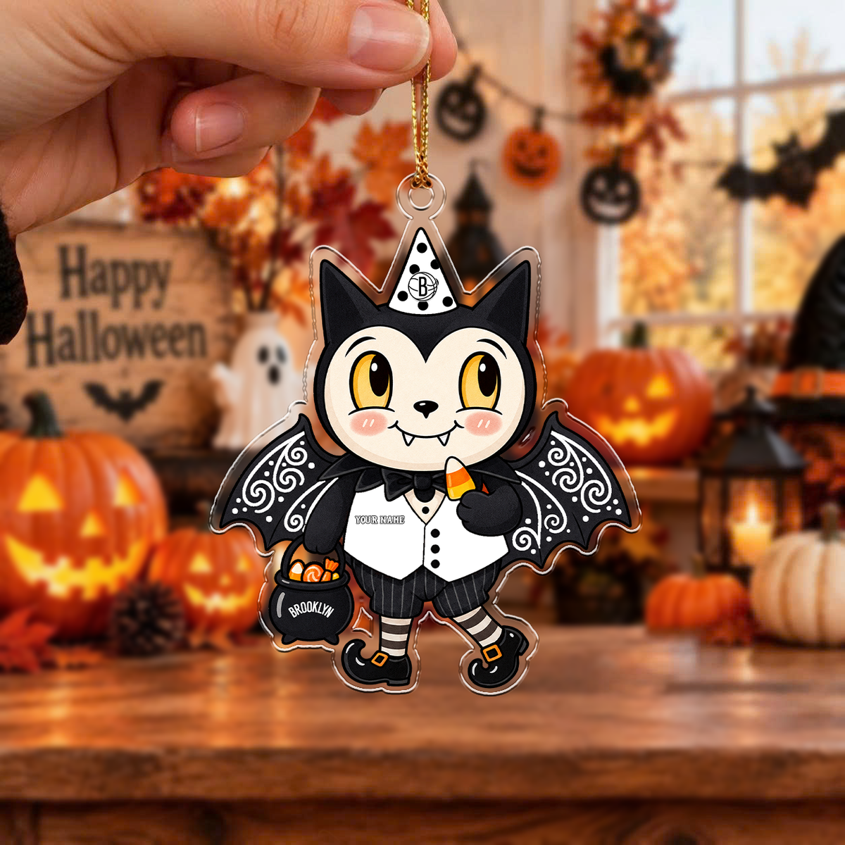 SPECIAL EDITION - NEW CUSTOMIZED NBA25 BNE BROOKLYN NETS HALLOWEEN ACRYLIC ORNAMENT