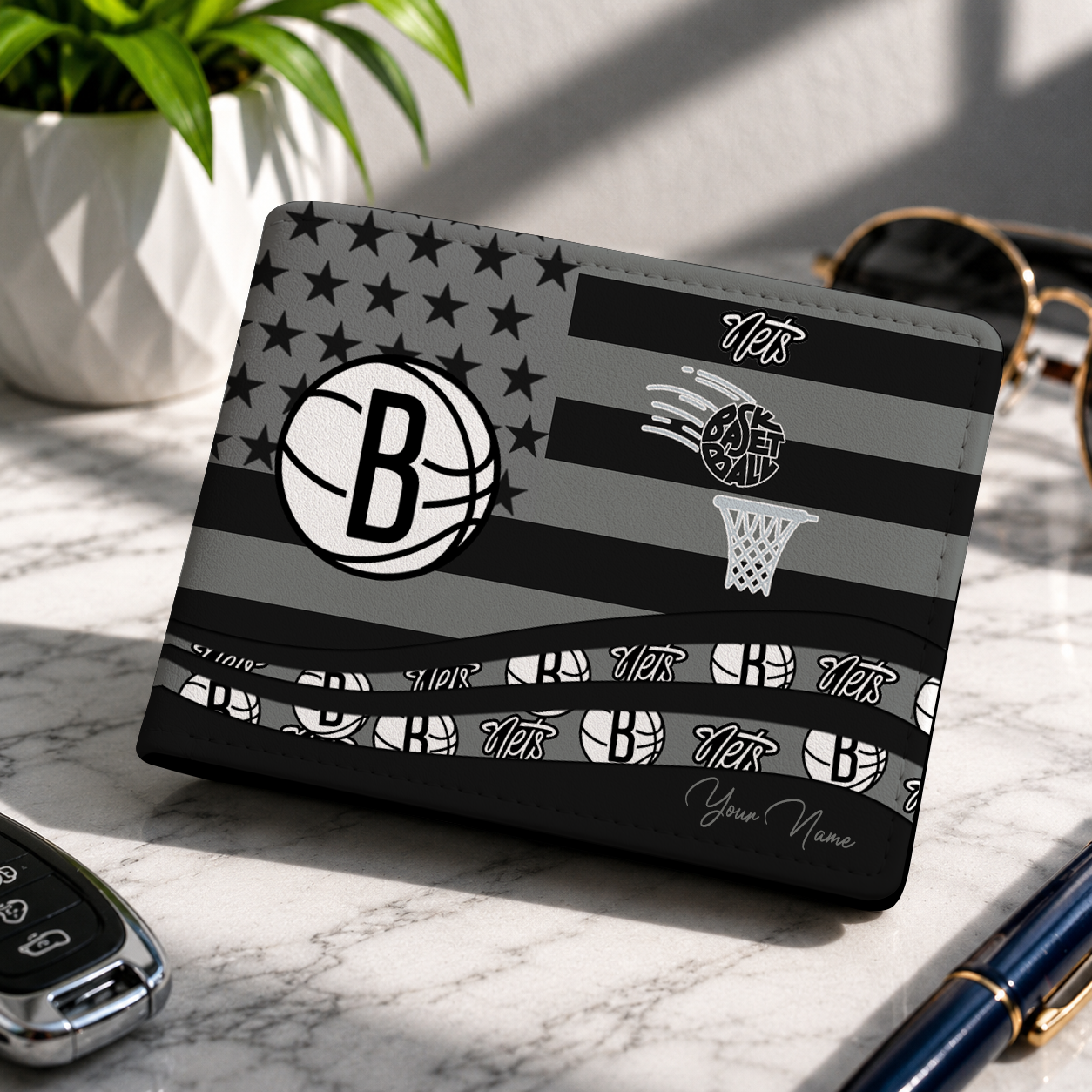 FINAL SALE - NEW CUSTOMIZED NBA25 BNE BROOKLYN NETS LEATHER WALLET