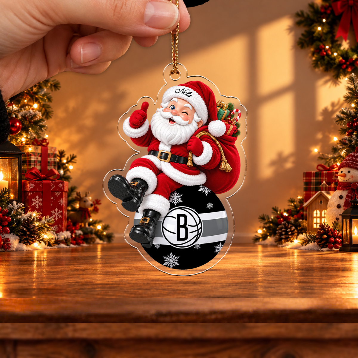 VIRAL EDITION - NEW CUSTOMIZED NBA25 BNE BROOKLYN NETS CHRISTMAS ACRYLIC ORNAMENT