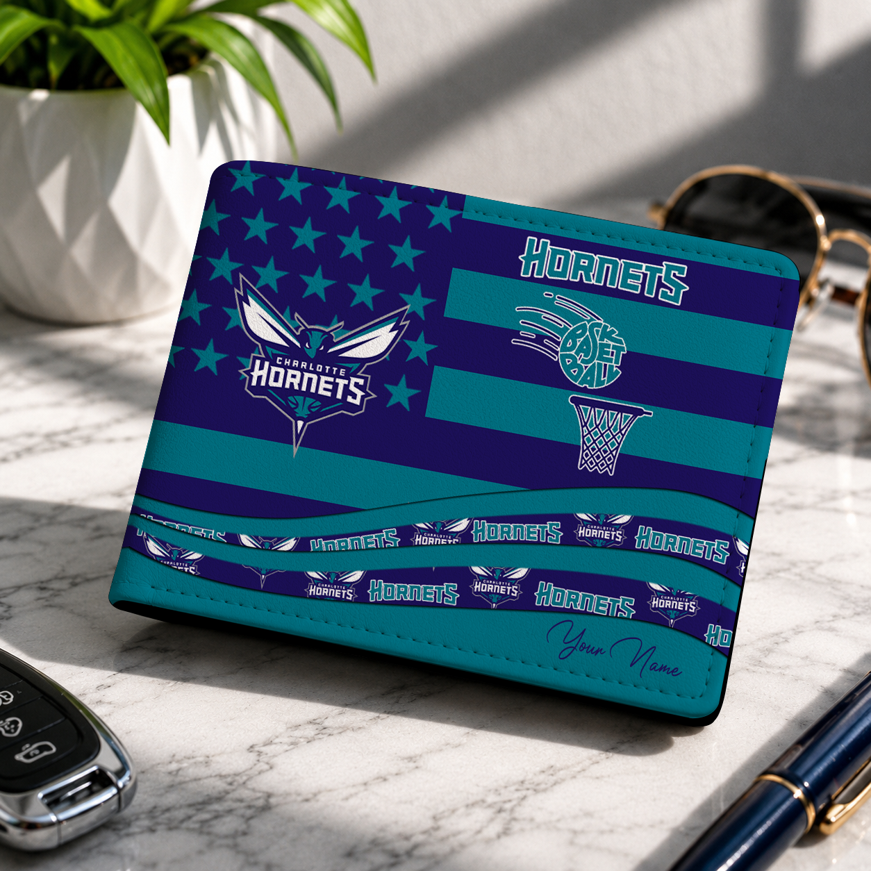 FINAL SALE - NEW CUSTOMIZED NBA27 CHO CHARLOTTE HORNETS LEATHER WALLET