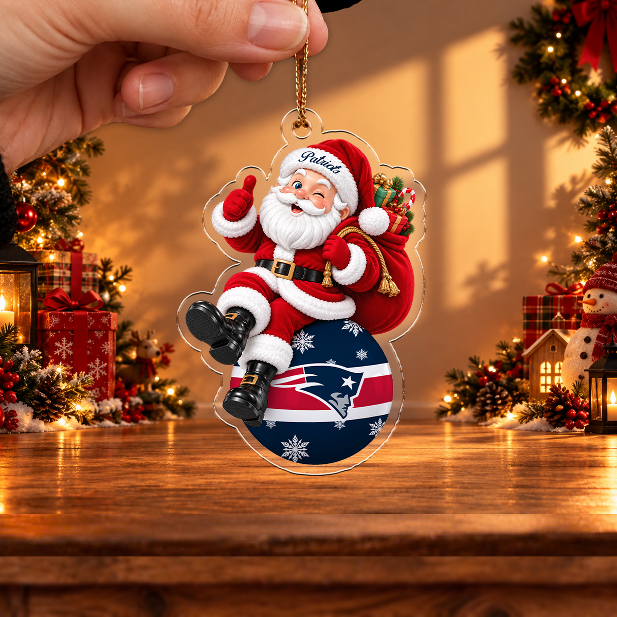 VIRAL EDITION - NEW CUSTOMIZED NFL27 NEP NEW ENGLAND PATRIOTS CHRISTMAS ACRYLIC ORNAMENT