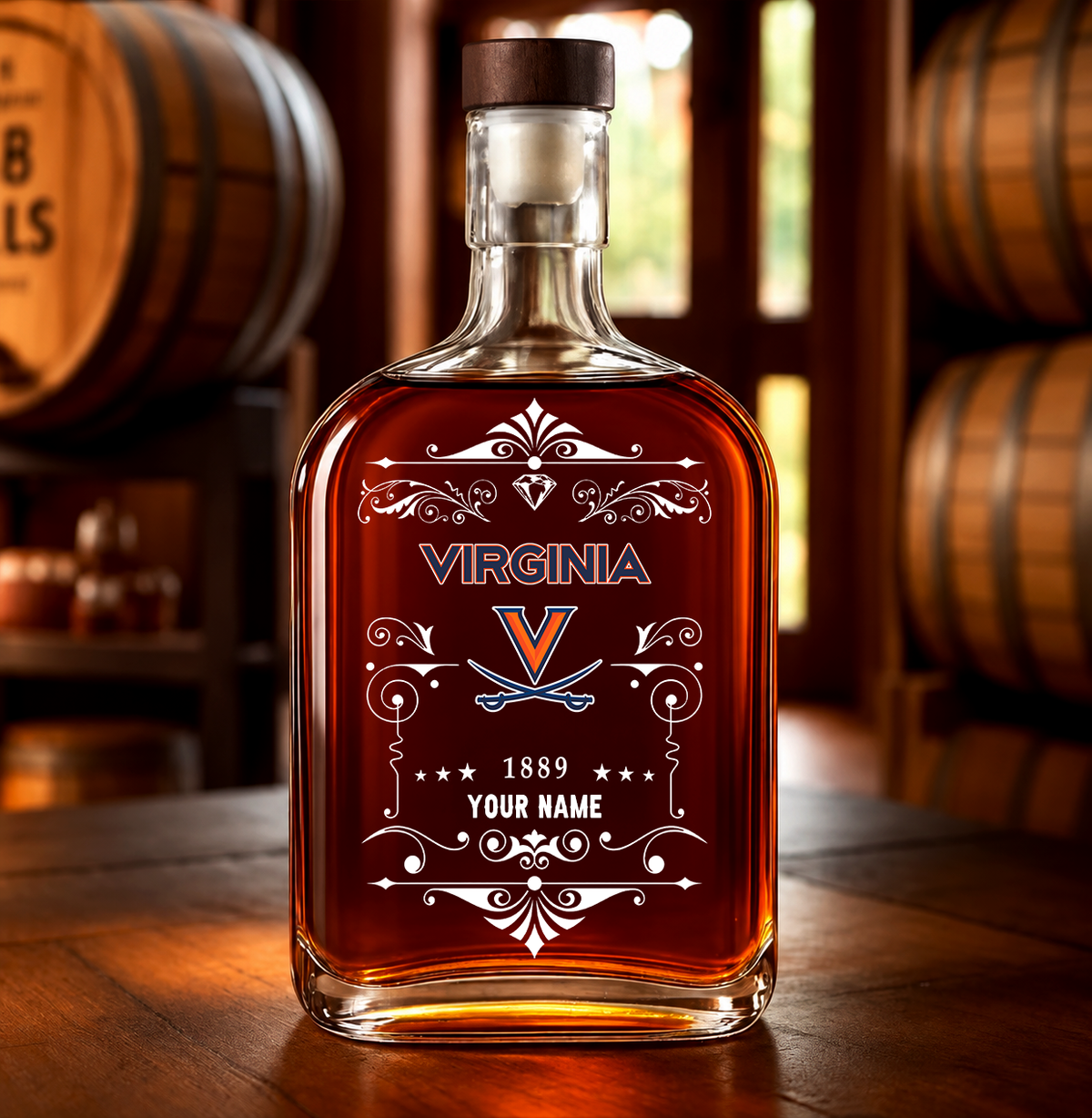 EXCLUSIVE EDITION - NEW CUSTOMIZED NCAA CWS28 VIC VIRGINIA CAVALIERS LUXURY WHISKEY BOTTLE 450ML
