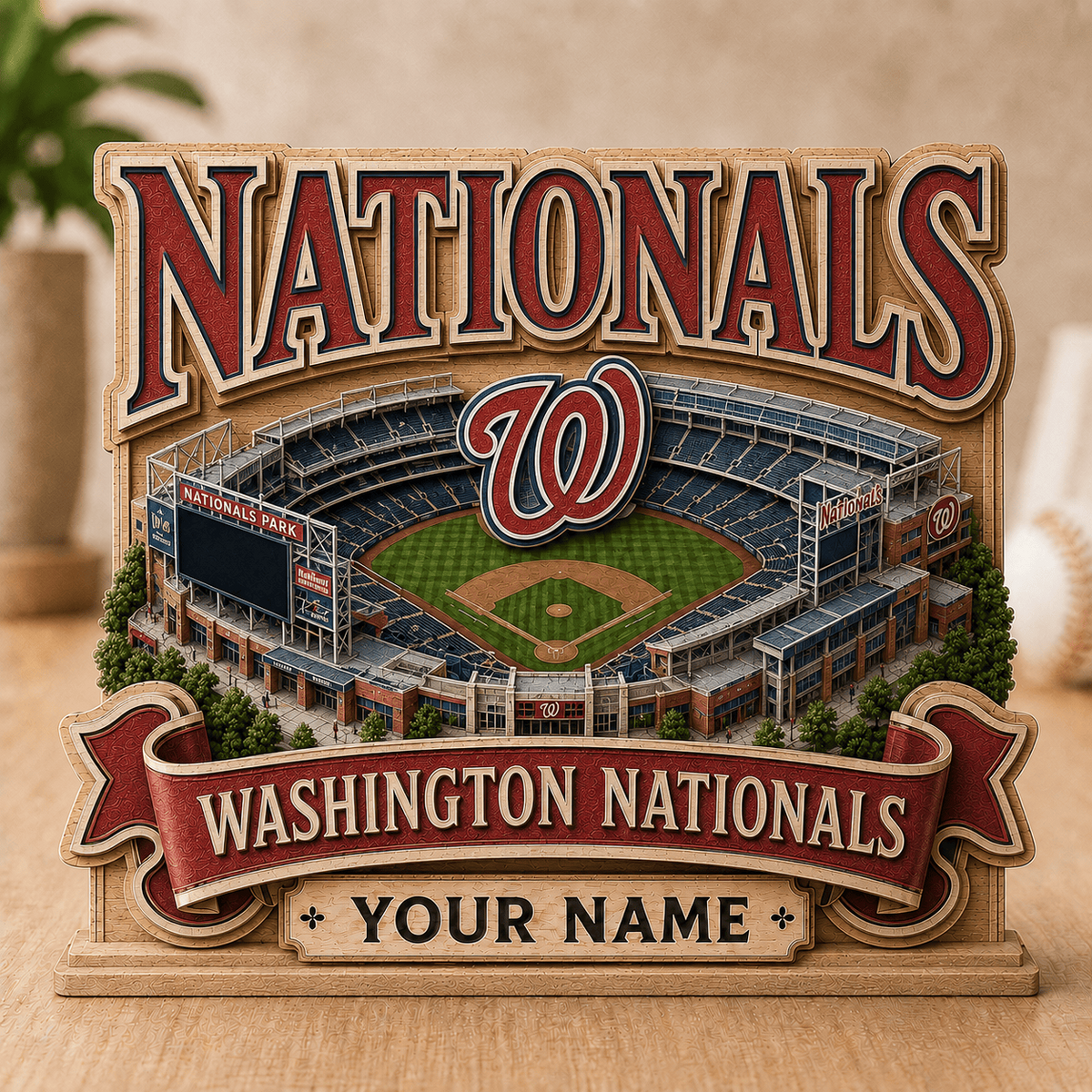 FINAL SALE - NEW CUSTOMIZED MLB28 WNS WASHINGTON NATIONALS 3-LAYER WOODEN BLOCK
