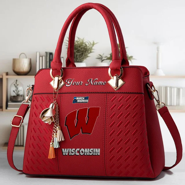 VIRAL EDITON - NEW CUSTOMIZED NCAA MAM29 WSB WS BADGERS ZIP HANDBAG MULTICOLOR