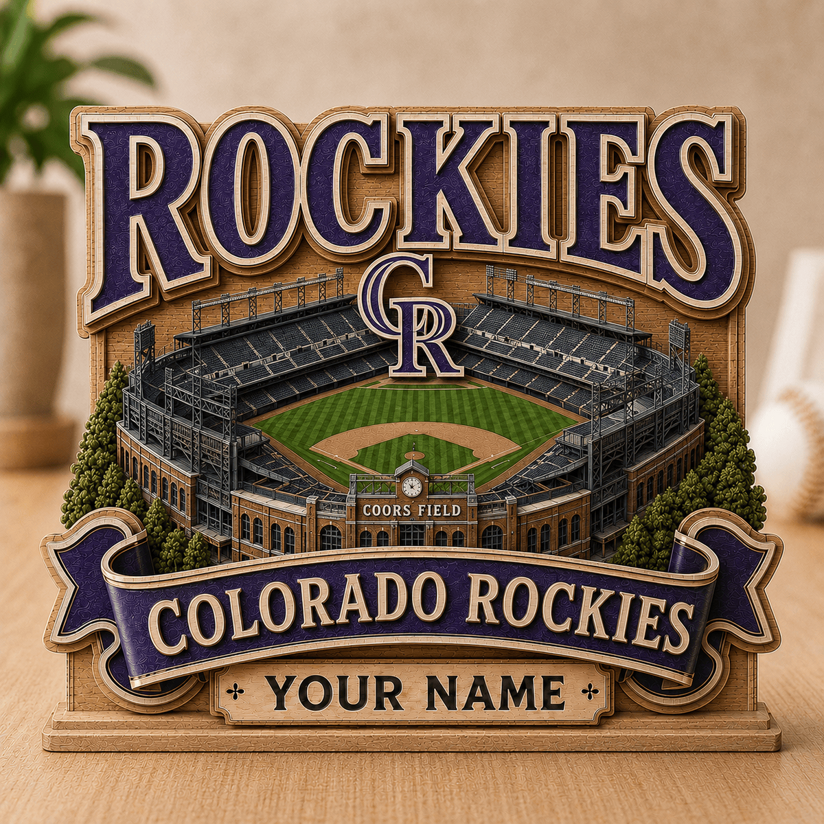 FINAL SALE - NEW CUSTOMIZED MLB30 COR COLORADO ROCKIES 3-LAYER WOODEN BLOCK