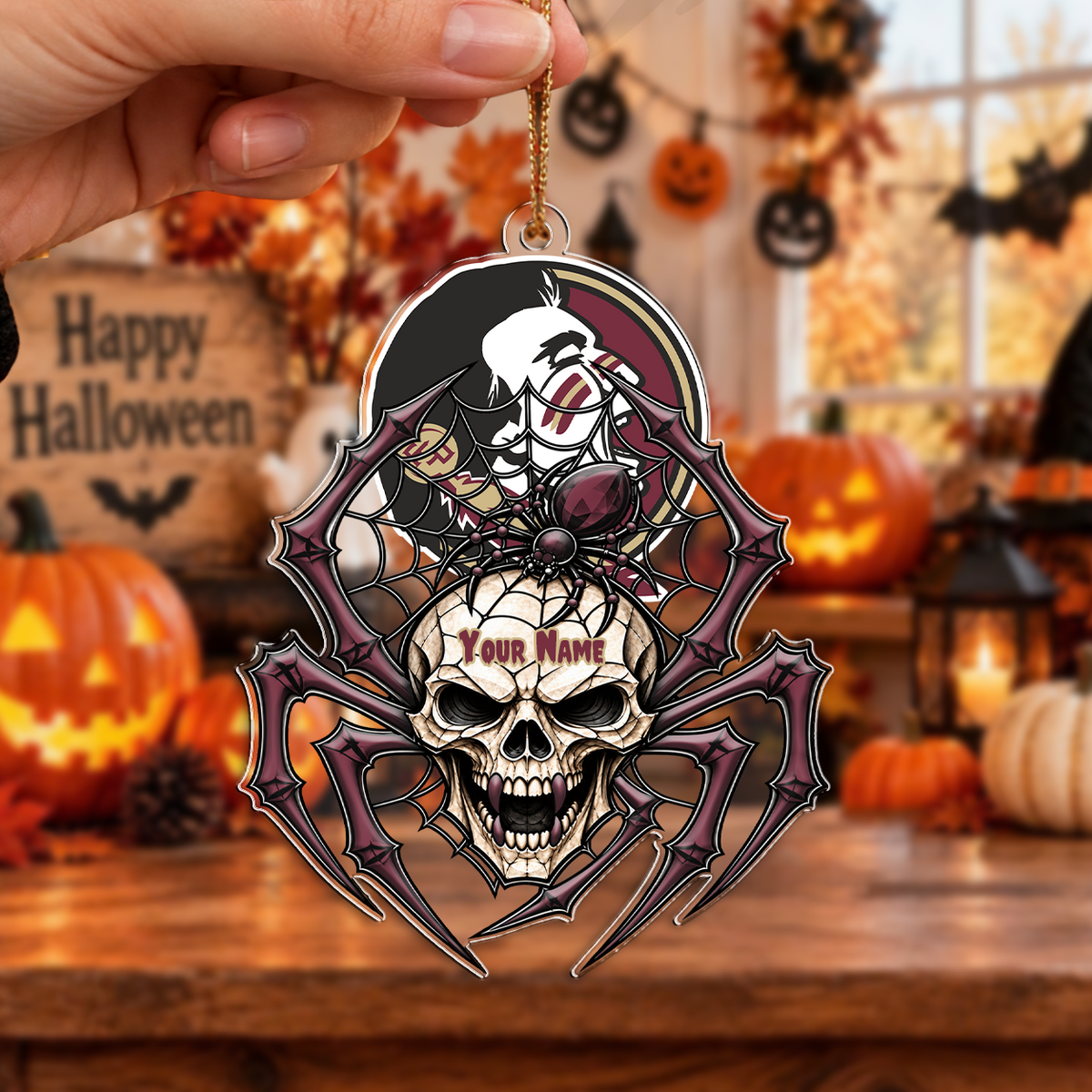 FINAL SALE - NEW CUSTOMIZED NCAA CWS30 FLS FLORIDA STATE SEMINOLES HALLOWEEN ACRYLIC ORNAMENT