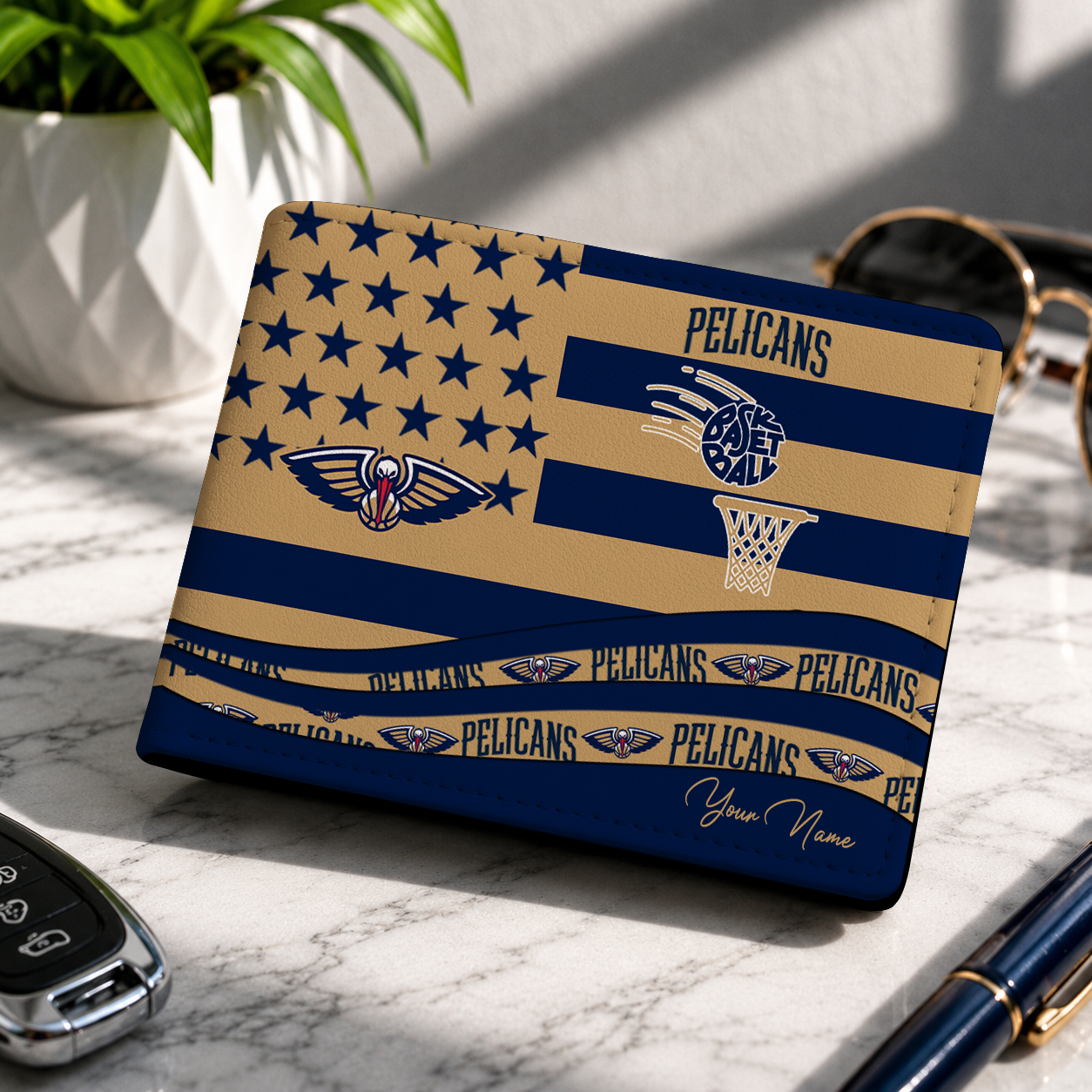 FINAL SALE - NEW CUSTOMIZED NBA30 NOP NEW ORLEANS PELICANS LEATHER WALLET